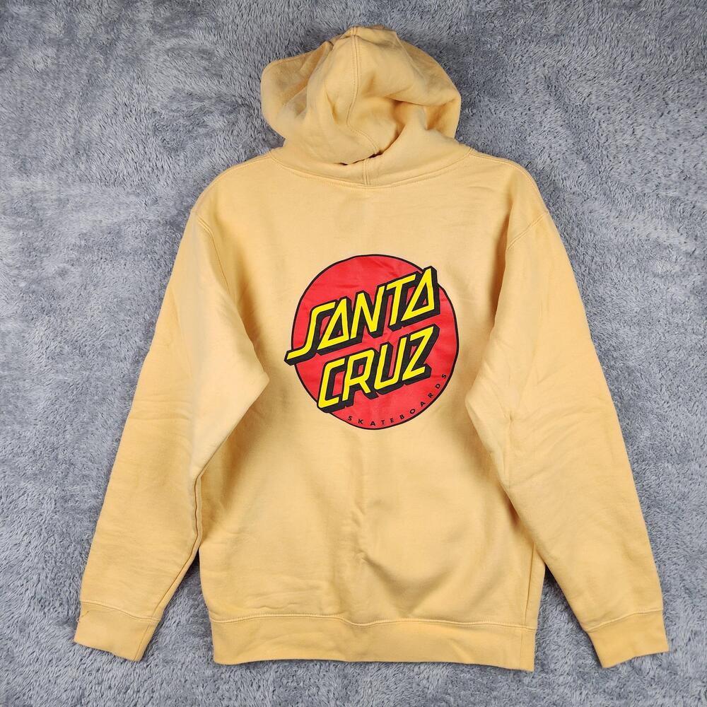 Santa Cruz Hoodie Sweatshirt Mens Small Yellow Skateboards Logo Graphic Pullover